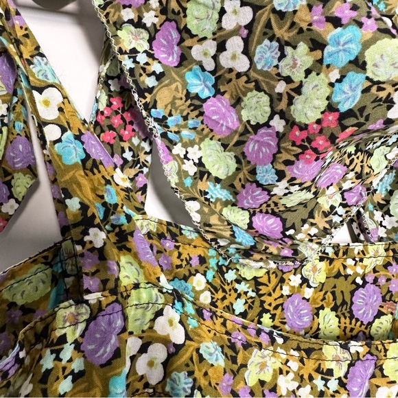 Vintage Handmade Midi Dress Size UK 6 XS Green Floral Trapeze Sleeveless - Picture 11 of 13